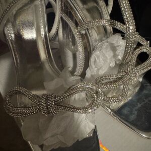 Silver embellished block heel sandals